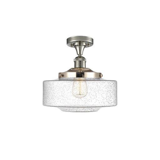 Innovations Bridgeton 12in 1-Light Semi-Flush Mount | Traditional Polished Nickel Steel and Seedy Glass | Hallway & Foyer | Model 517-1CH-PN-G694-12-LED