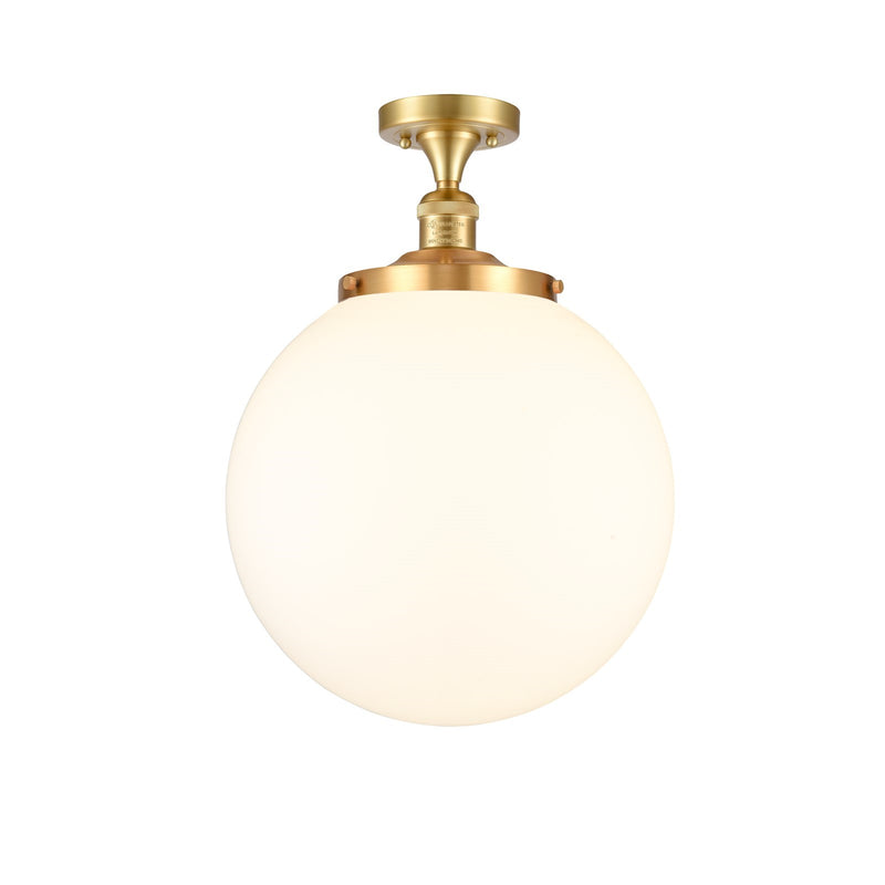 Innovations Beacon 14in 1-Light Semi-Flush Mount | Industrial Satin Gold Steel and Matte White Frosted Glass | Kitchen & | Model 517-1CH-SG-G201-14