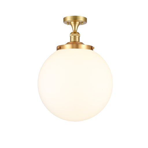 Innovations Beacon 14in 1-Light Semi-Flush Mount | Industrial Satin Gold Steel and Matte White Frosted Glass | Kitchen & | Model 517-1CH-SG-G201-14