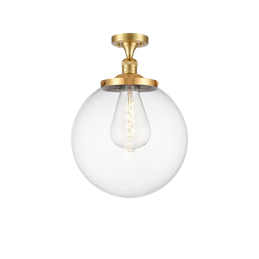 Innovations Beacon 14in 1-Light Semi-Flush Mount | Industrial Satin Gold Steel and Clear Glass | Entryway & Hallway | 14 x 17 in | Model 517-1CH-SG-G202-14