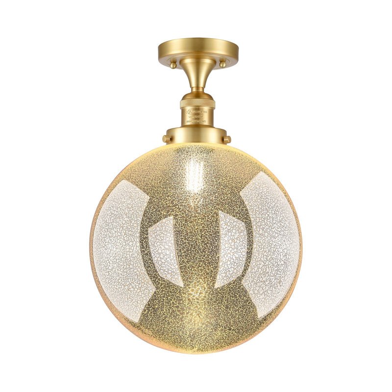 Innovations Beacon 12in 1-Light Semi-Flush Mount | Industrial Satin Gold Steel and Mercury Seeded Glass | Entryway & Hallway | Model 517-1CH-SG-G208-12