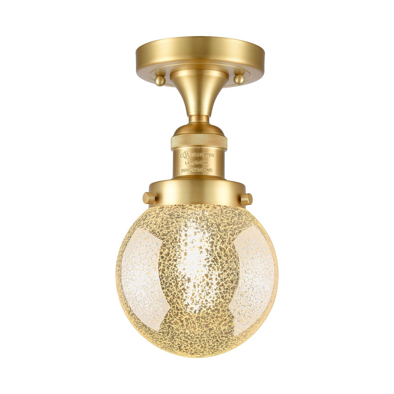 Innovations Beacon 6in 1-Light Semi-Flush Mount | Industrial Restoration Satin Gold Steel and Mercury Seeded Glass | Hallway & | Model 517-1CH-SG-G208-6