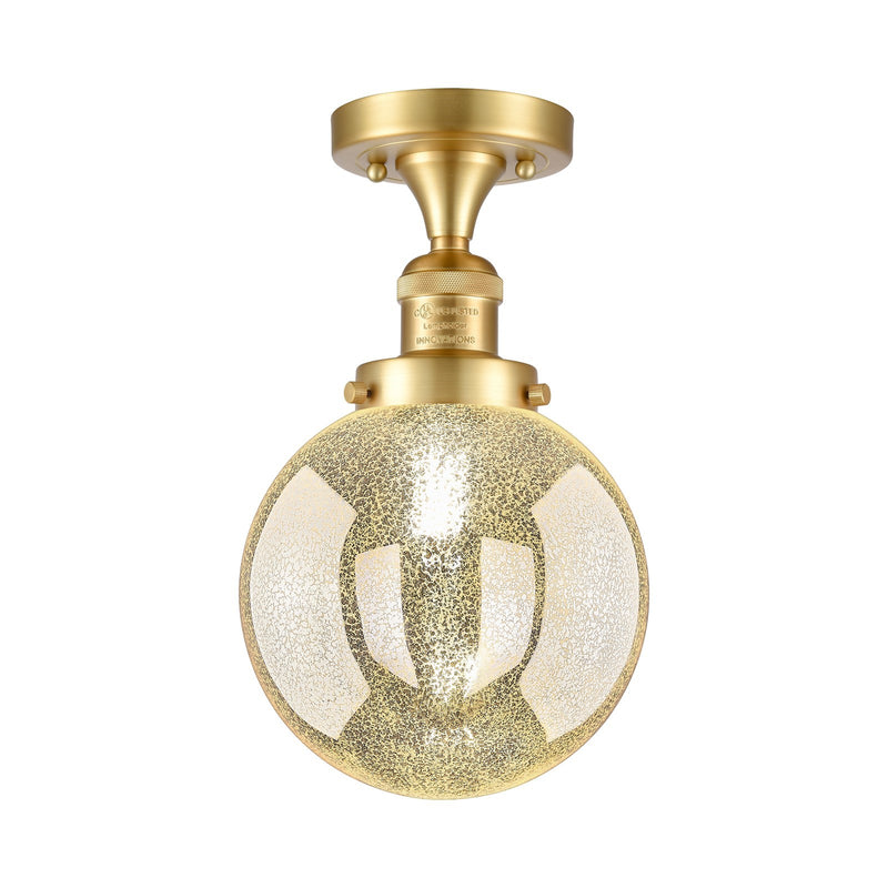 Innovations Beacon 8in 1-Light Semi-Flush Mount | Industrial Satin Gold Steel and Mercury Seeded Glass | Entryway & Covered | Model 517-1CH-SG-G208-8
