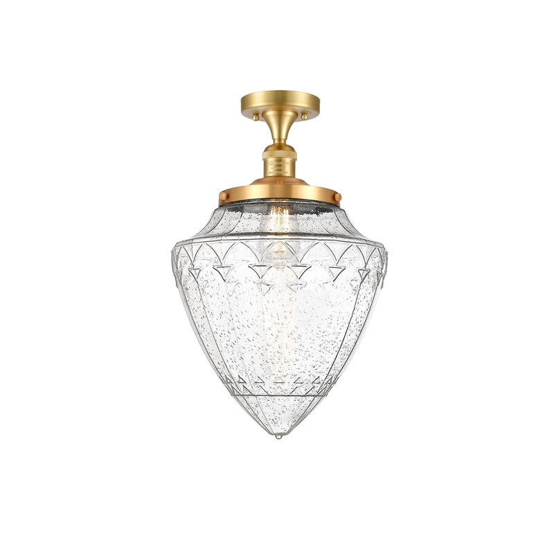 Innovations Bullet 12in 1-Light Semi-Flush Mount | Traditional Art Deco Satin Gold Steel and Seedy Glass | Entryway & Hallway | Model 517-1CH-SG-G664-12