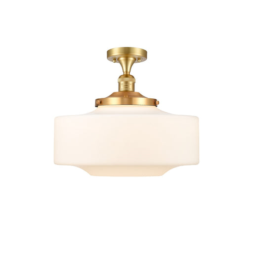 Innovations Bridgeton 16in 1-Light Semi-Flush Mount | Traditional Satin Gold Steel and Matte White Frosted Glass | Entryway | Model 517-1CH-SG-G691-16-LED