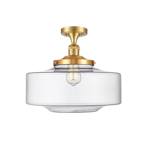 Innovations Bridgeton 16in 1-Light Semi-Flush Mount | Traditional Satin Gold Steel and Clear Glass | Hallway & Bedroom | 11.75 | Model 517-1CH-SG-G692-16