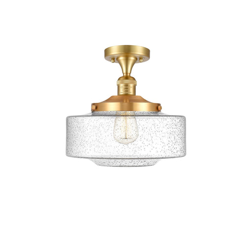 Innovations Bridgeton 12in 1-Light Semi-Flush Mount | Traditional Satin Gold Steel and Seedy Glass | Entryway & Hallway | Model 517-1CH-SG-G694-12-LED