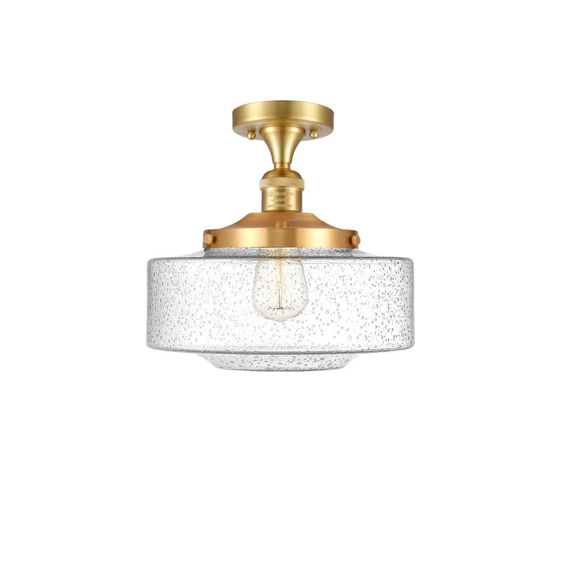Innovations Bridgeton 12in 1-Light Semi-Flush Mount | Traditional Satin Gold Steel and Seedy Glass | Entryway & Hallway | Model 517-1CH-SG-G694-12-LED