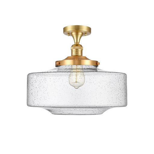 Innovations Bridgeton 16in 1-Light Semi-Flush Mount | Traditional Satin Gold Steel and Seedy Glass | Entryway & Bathroom | Model 517-1CH-SG-G694-16