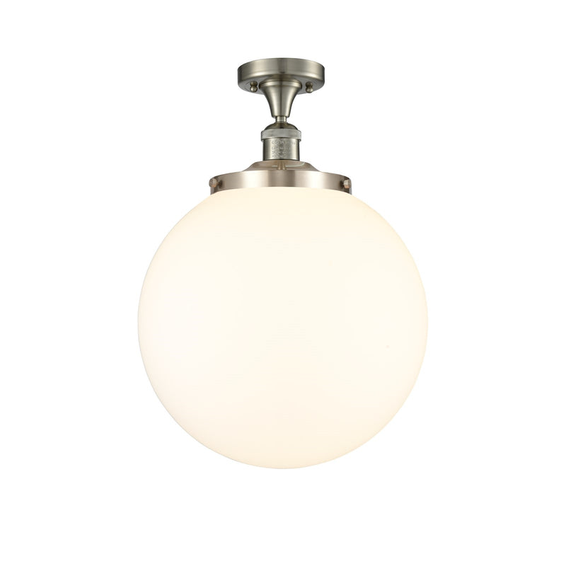 Innovations Beacon 14in 1-Light Semi-Flush Mount | Industrial Brushed Satin Nickel and Matte White Frosted Glass | Entryway & | Model 517-1CH-SN-G201-14