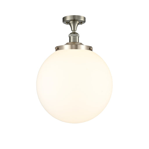 Innovations Beacon 14in 1-Light Semi-Flush Mount | Industrial Brushed Satin Nickel and Matte White Frosted Glass | Entryway & | Model 517-1CH-SN-G201-14