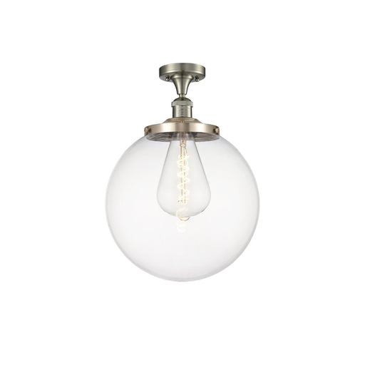Innovations Beacon 14in 1-Light Semi-Flush Mount | Industrial Brushed Satin Nickel Steel and Clear Glass | Entryway & Hallway | Model 517-1CH-SN-G202-14