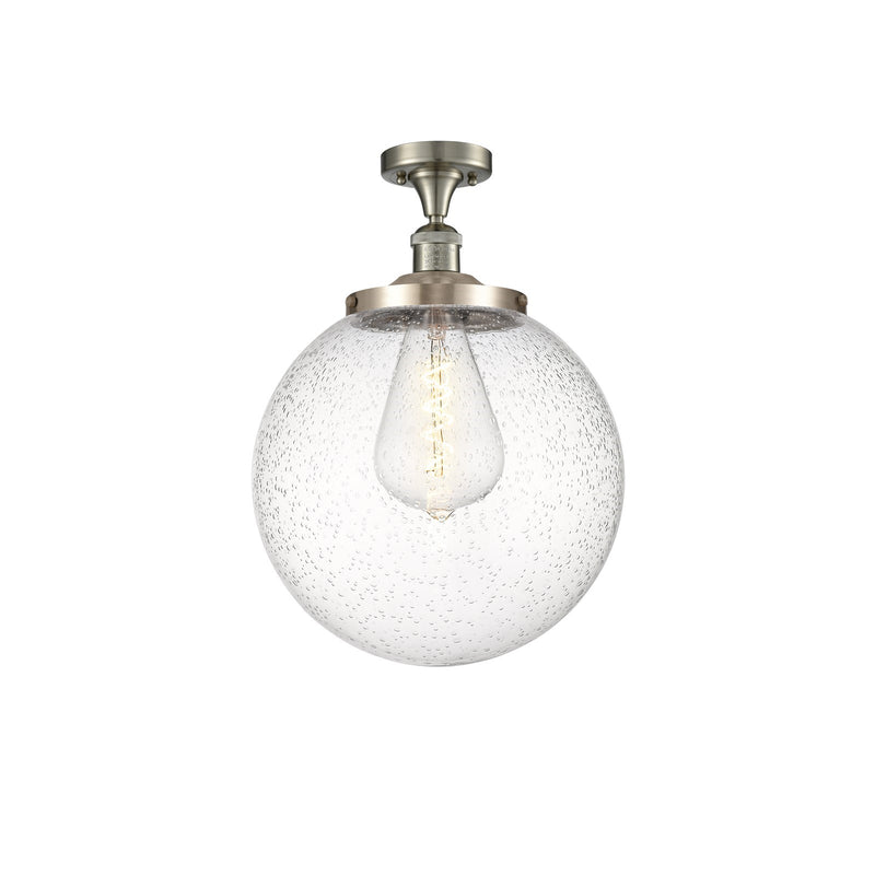 Innovations Beacon 14in 1-Light Semi-Flush Mount | Industrial Brushed Satin Nickel and Seedy Glass | Entryway & Hallway | 14 x | Model 517-1CH-SN-G204-14