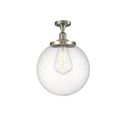 Innovations Beacon 14in 1-Light Semi-Flush Mount | Industrial Brushed Satin Nickel and Seedy Glass | Entryway & Hallway | 14 x | Model 517-1CH-SN-G204-14