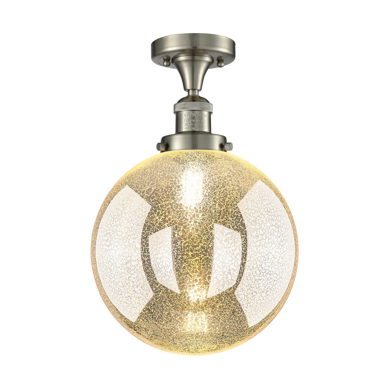 Innovations Beacon 10in 1-Light Semi-Flush Mount | Industrial Brushed Satin Nickel Steel and Mercury Seeded Glass | Entryway & | Model 517-1CH-SN-G208-10