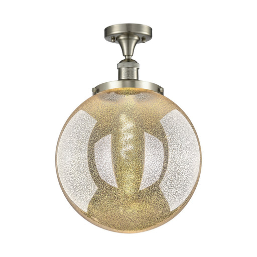 Innovations Beacon 14in 1-Light Semi-Flush Mount | Industrial Brushed Satin Nickel and Mercury Seeded Glass | Entryway & | Model 517-1CH-SN-G208-14