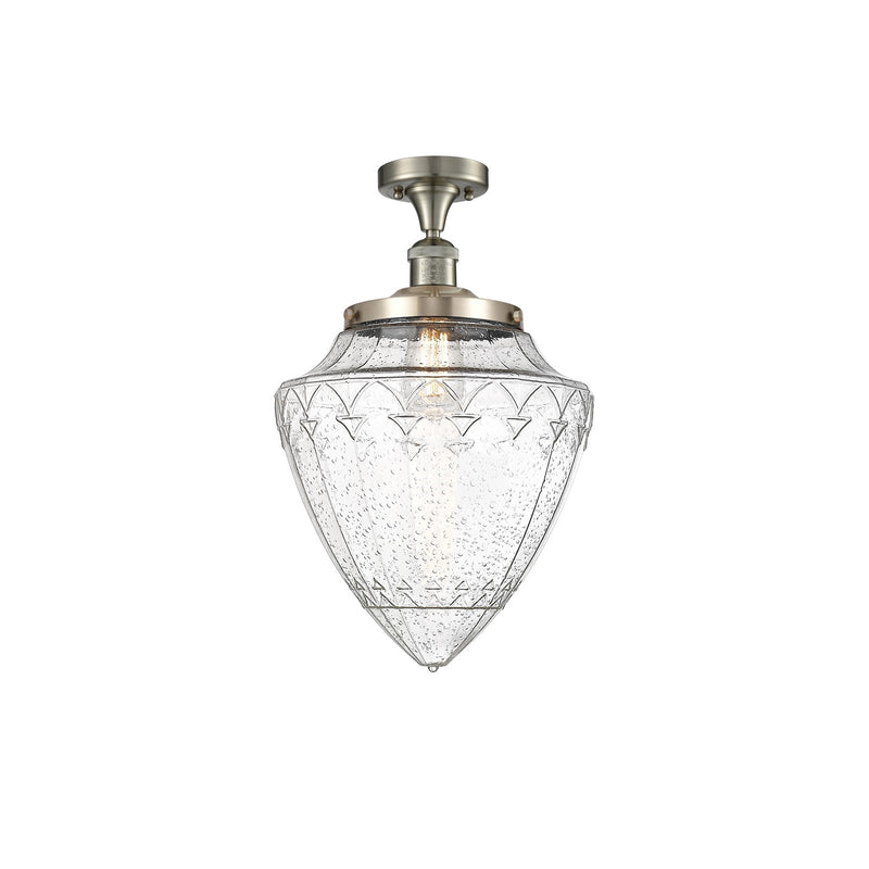 Innovations Bullet 12in 1-Light Semi-Flush Mount | Traditional Art Deco Brushed Satin Nickel Steel and Seedy Glass | Entryway & | Model 517-1CH-SN-G664-12