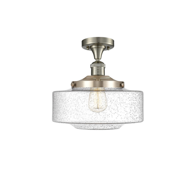 Innovations Bridgeton 12in 1-Light Semi-Flush Mount | Traditional Brushed Satin Nickel Steel and Seedy Glass | Entryway & | Model 517-1CH-SN-G694-12-LED