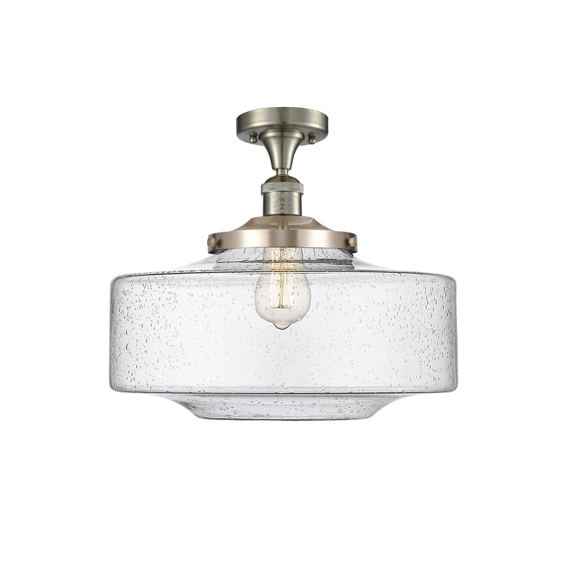 Innovations Bridgeton 16in 1-Light Semi-Flush Mount | Traditional Brushed Satin Nickel Steel and Seedy Glass | Entryway & | Model 517-1CH-SN-G694-16-LED