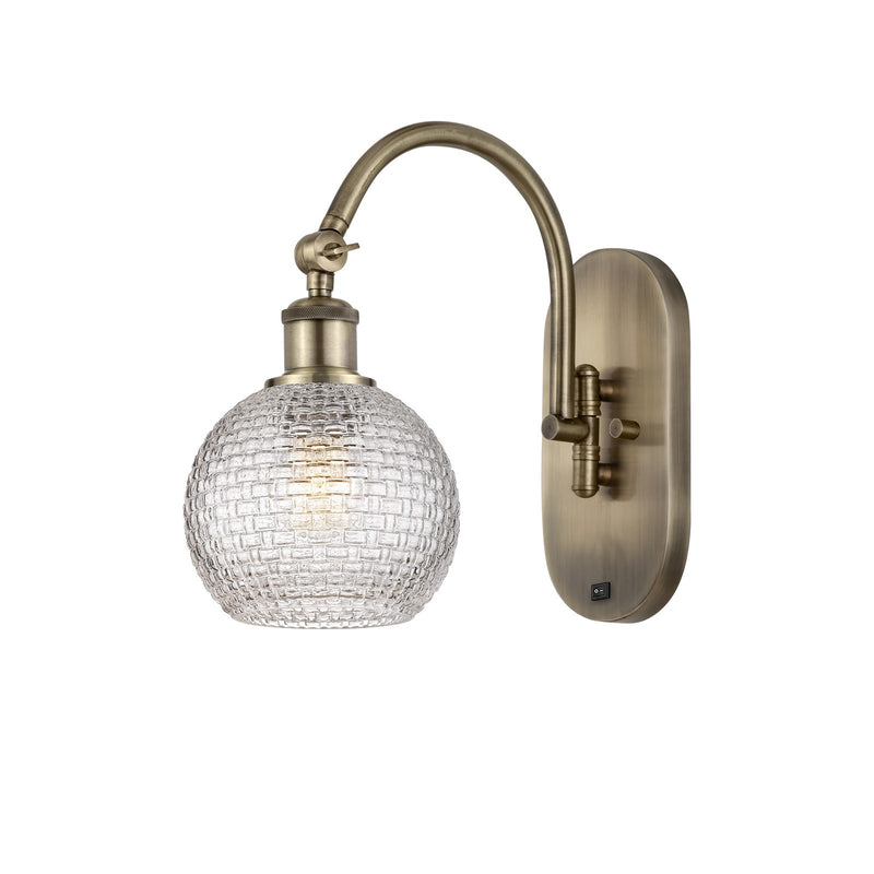 Innovations Athens 1-Light Swing Arm Sconce | Modern Farmhouse Antique Brass and Clear Basket Weave Glass | Bedroom & Living | Model 518-1W-AB-G122C-6CL
