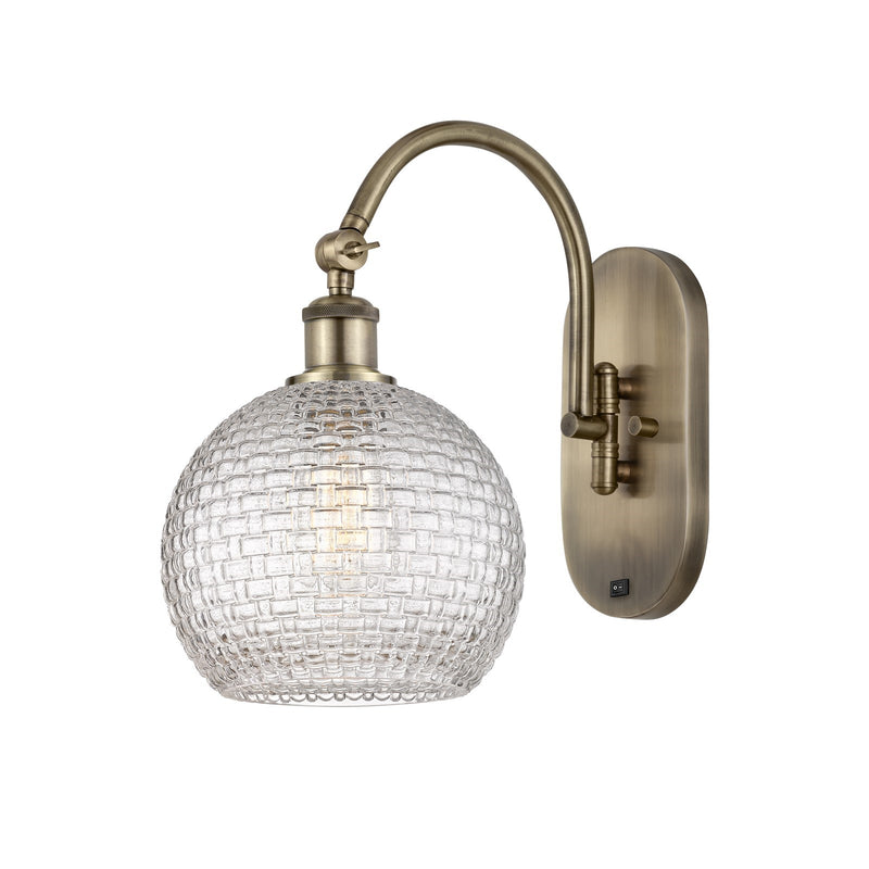Innovations Athens 8in 1-Light Swing Arm Lamp | Modern Farmhouse Antique Brass Steel and Clear Basket Weave Glass | Living | Model 518-1W-AB-G122C-8CL