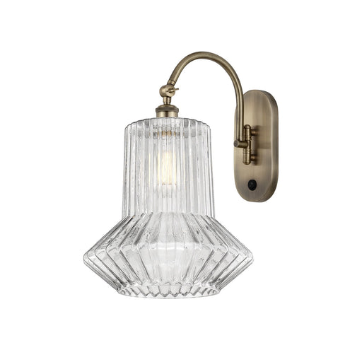 Innovations Springwater 12in 1-Light Swing Arm Wall Sconce | Art Nouveau Antique Brass Steel and Clear Fluted Glass | Bedroom & | Model 518-1W-AB-G212