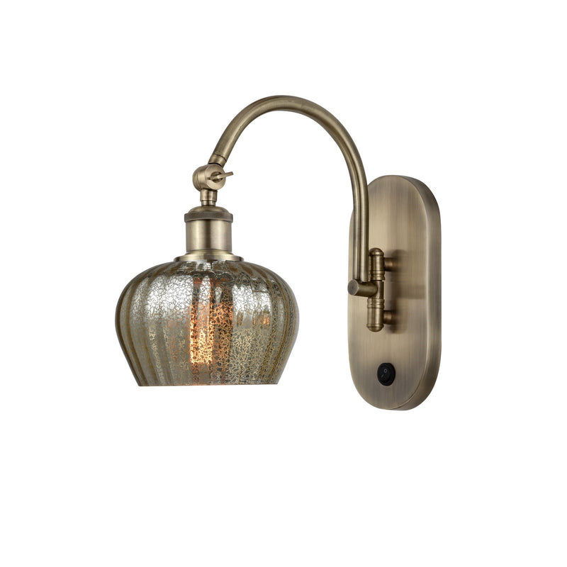 Innovations Fenton 1-Light 6.5in Swing Arm Wall Sconce | Industrial Antique Brass Steel and Mercury Ribbed Glass | Bedroom & Hallway | Model 518-1W-AB-G96