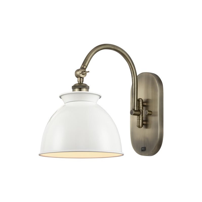 Innovations Adirondack 1-Light 8.25in Swing Arm Wall Sconce | Industrial Farmhouse Antique Brass and Glossy White Metal Shade | Model 518-1W-AB-M14-W-LED