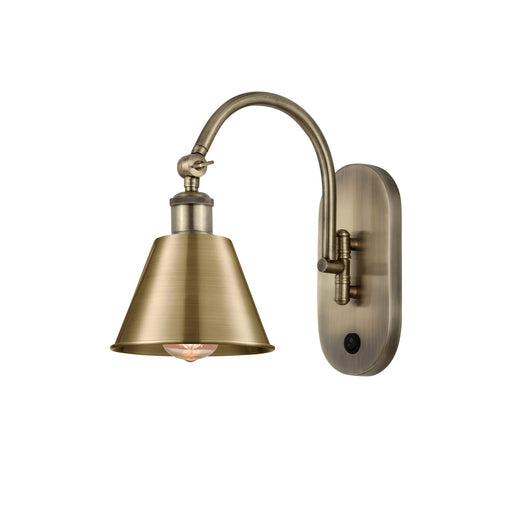 Innovations Smithfield 1-Light Swing Arm Wall Sconce | Industrial Farmhouse Antique Brass Steel and Metal Shade | Bedroom & Living | Model 518-1W-AB-M8