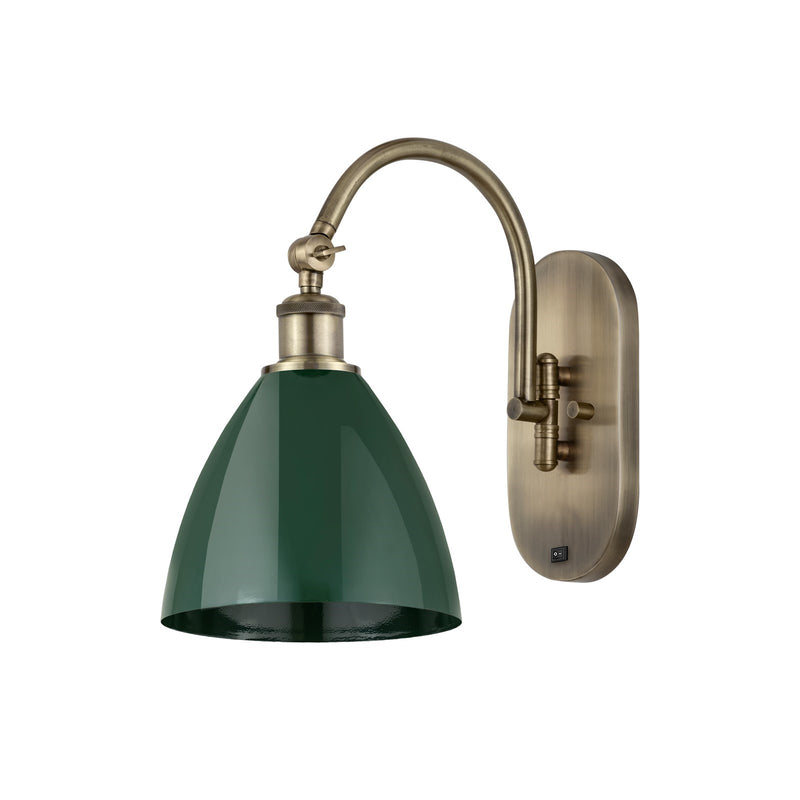 Innovations Plymouth 1-Light 7.5in Swing Arm Wall Sconce | Industrial Farmhouse Antique Brass and Matte Green Metal Shade | Model 518-1W-AB-MBD-75-GR