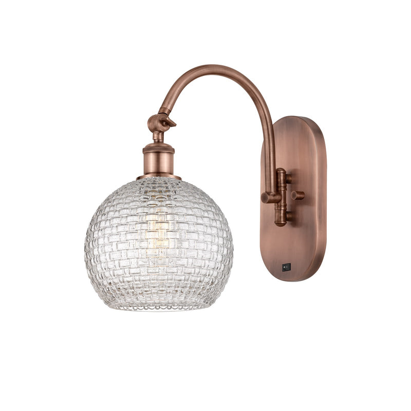 Innovations Athens 8in 1-Light Swing Arm Lamp | Modern Farmhouse Antique Copper Steel and Clear Basket Weave Glass | Living | Model 518-1W-AC-G122C-8CL