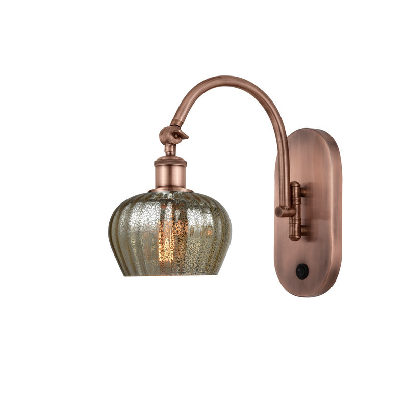 Innovations Fenton 1-Light 6.5in Swing Arm Wall Sconce | Industrial Antique Copper Steel and Mercury Ribbed Glass | Bedroom & Living | Model 518-1W-AC-G96