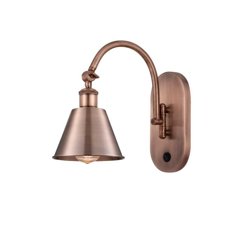 Innovations Lighting Smithfield 6.5in 1-Light Swing Arm Sconce | Industrial Farmhouse Antique Copper Steel and Metal Shade | Bedroom | Model 518-1W-AC-M8