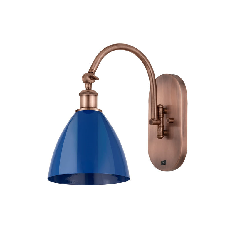 Innovations Plymouth 1-Light 7.5in Swing Arm Wall Sconce | Industrial Farmhouse Antique Copper Steel and Matte Blue Metal | Model 518-1W-AC-MBD-75-BL