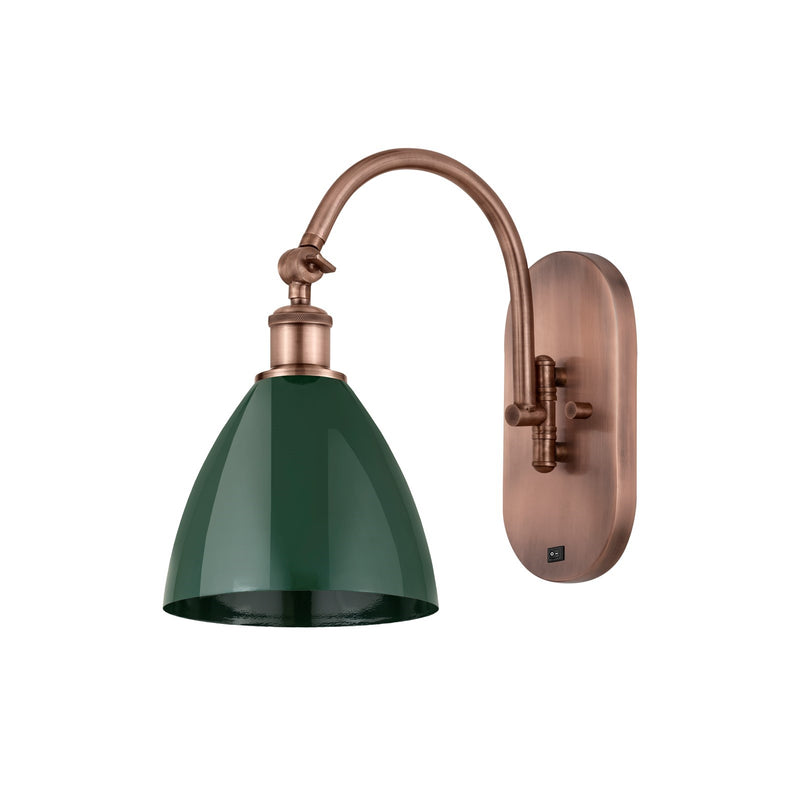 Innovations Plymouth 1-Light 7.5in Swing Arm Wall Sconce | Industrial Antique Copper and Matte Green Metal Shade | Bedroom | Model 518-1W-AC-MBD-75-GR-LED