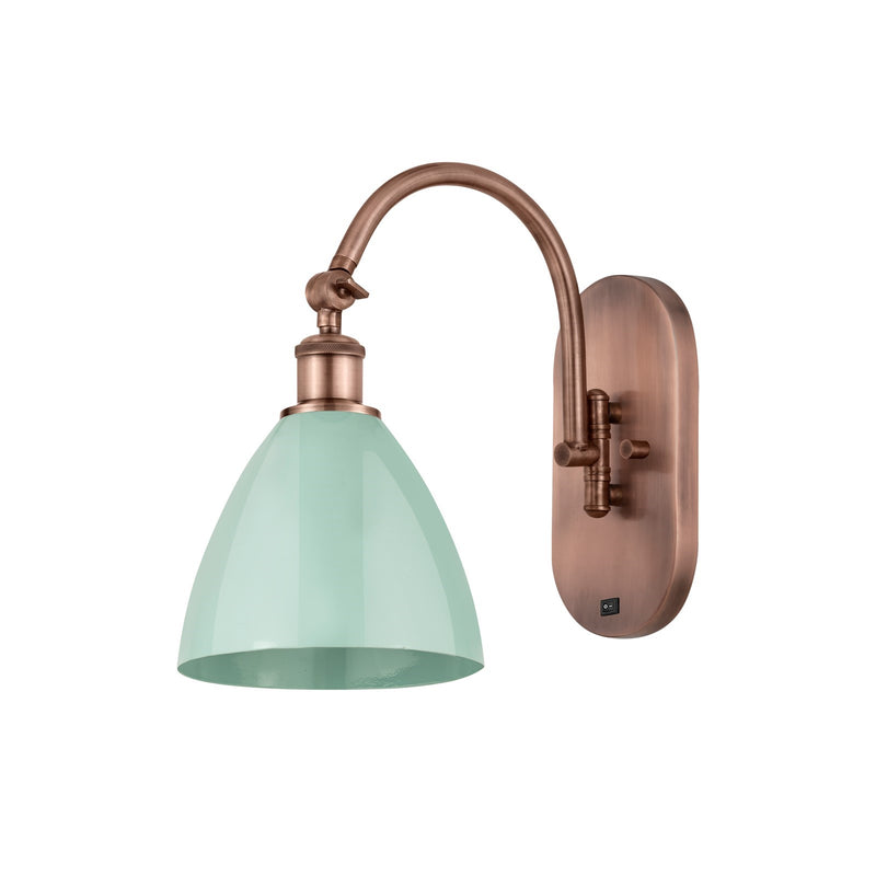 Innovations Plymouth 1-Light 7.5in Swing Arm Wall Sconce | Industrial Farmhouse Antique Copper Steel and Matte Seafoam Metal | Model 518-1W-AC-MBD-75-SF