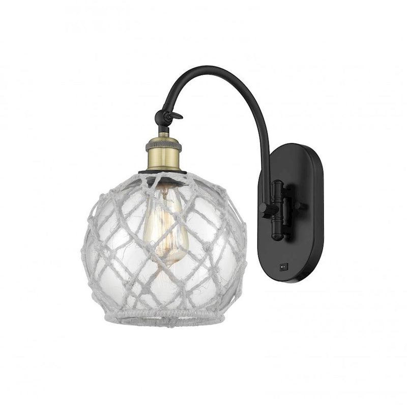 Innovations Ballston Farmhouse Rope 8in 1-Light Wall Sconce | Industrial Black Antique Brass and Clear Glass White Rope | Model 518-1W-BAB-G122-8RW