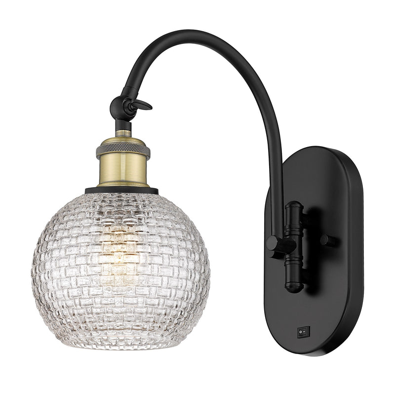 Innovations Athens 1-Light 6in Swing Arm Wall Sconce | Modern Farmhouse Black Antique Brass and Clear Basket Weave Glass | Model 518-1W-BAB-G122C-6CL