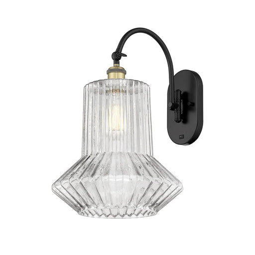 Innovations Springwater 12in 1-Light Swing Arm Lamp | Industrial Black Antique Brass and Clear Fluted Glass | Bedroom & Living | Model 518-1W-BAB-G212