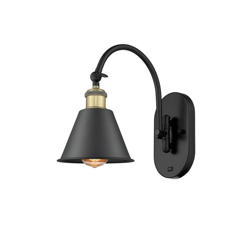 Innovations Smithfield 1-Light Swing Arm Sconce | Industrial Black Antique Brass and Matte Black Metal Shade | Bedroom & Hallway | Model 518-1W-BAB-M8