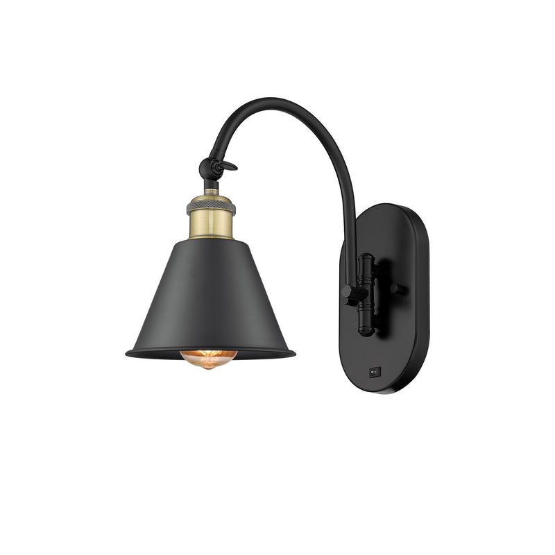Innovations Smithfield 1-Light Swing Arm Sconce | Industrial Black Antique Brass and Matte Black Metal Shade | Bedroom & Hallway | Model 518-1W-BAB-M8