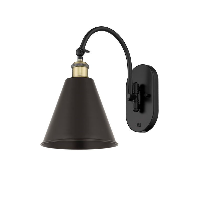 Innovations Berkshire 8in 1-Light Swing Arm Lamp | Industrial Black Antique Brass and Matte Black Metal Shade | Living Room & | Model 518-1W-BAB-MBC-8-BK