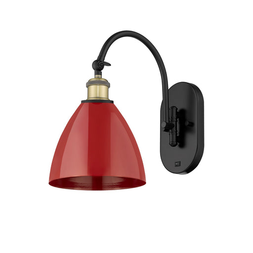 Innovations Plymouth 7.5in 1-Light Swing Arm Lamp | Industrial Matte Black Steel and Matte Red Metal | Bedroom & Hallway | Model 518-1W-BAB-MBD-75-RD-LED