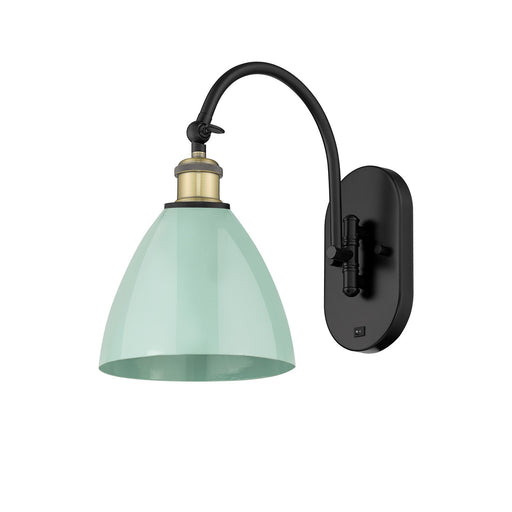 Innovations Plymouth 1-Light 7.5in Swing Arm Wall Sconce | Industrial Black Antique Brass and Matte Seafoam Metal Shade | Model 518-1W-BAB-MBD-75-SF