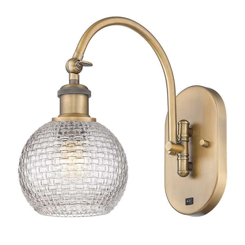 Innovations Athens 6in 1-Light Swing Arm Lamp | Modern Farmhouse Brushed Brass and Clear Basket Weave Glass | Living Room & | Model 518-1W-BB-G122C-6CL