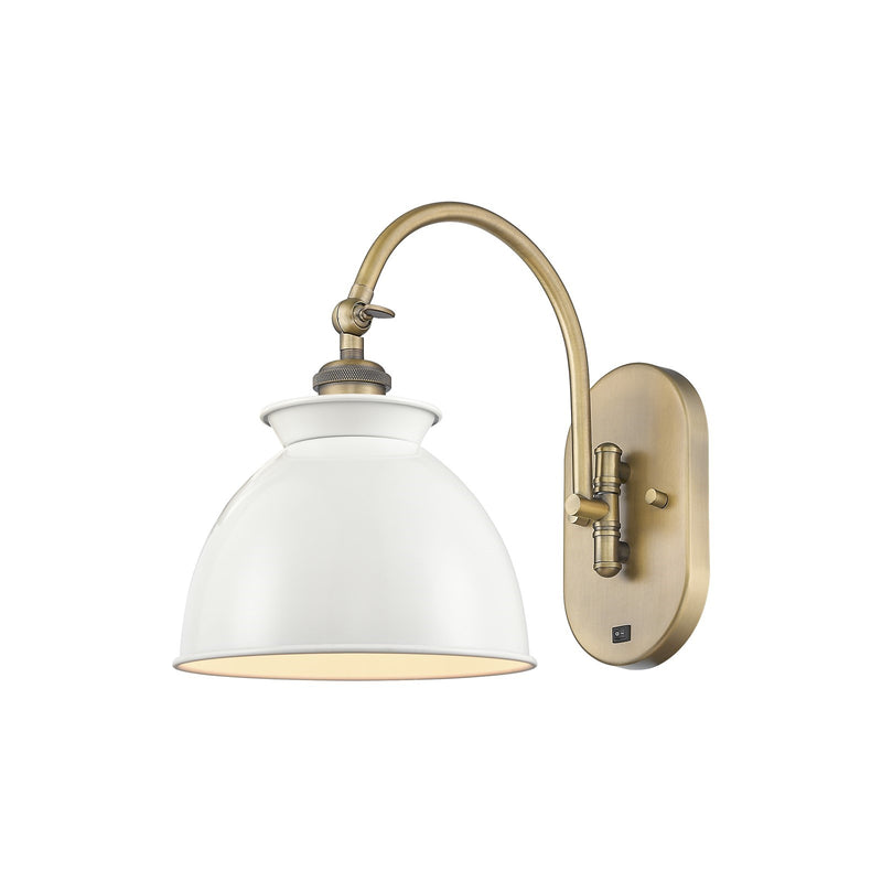 Innovations Adirondack 1-Light Swing Arm Sconce | Industrial Farmhouse Brushed Brass and Glossy White Metal Shade | Bedroom & | Model 518-1W-BB-M14-W-LED