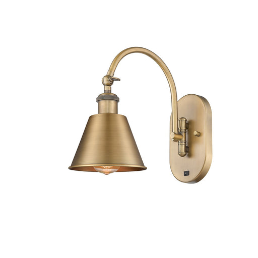 Innovations Smithfield 1-Light 6.5in Swing Arm Sconce | Industrial Farmhouse Brushed Brass Steel and Metal Shade | Bedroom & Living | Model 518-1W-BB-M8