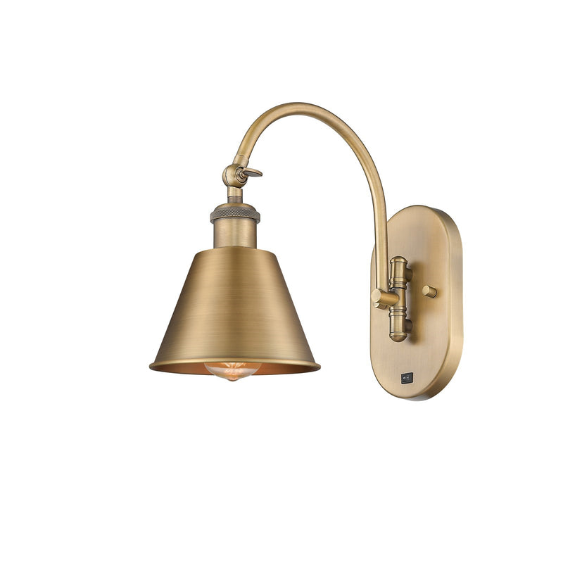 Innovations Smithfield 1-Light 6.5in Swing Arm Sconce | Industrial Farmhouse Brushed Brass and Metal Shade | Bedroom & Living | Model 518-1W-BB-M8-LED