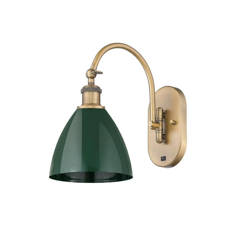 Innovations Plymouth 1-Light 7.5in Swing Arm Wall Sconce | Industrial Farmhouse Brushed Brass and Matte Green Metal | Model 518-1W-BB-MBD-75-GR-LED