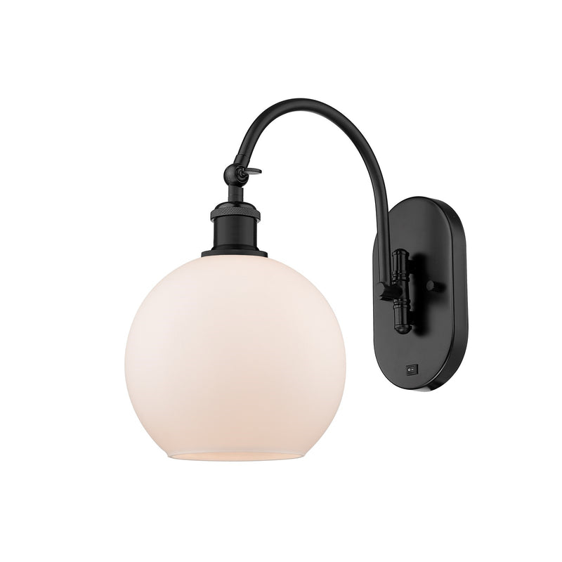 Innovations Athens 8in 1-Light Swing Arm Lamp | Industrial Matte Black Steel and Cast Brass with Matte White Frosted Glass | Model 518-1W-BK-G121-8-LED